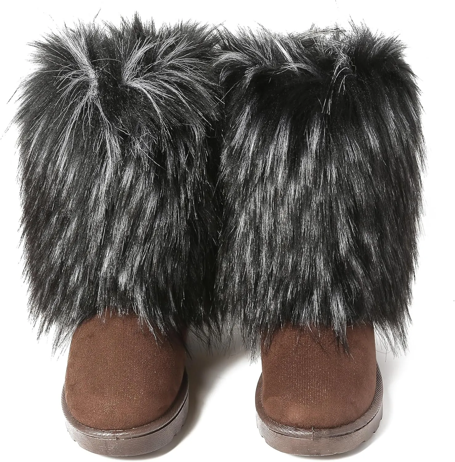 Fuzzy Fluffy Boots for Women Classic Warm Suede Slip On Mid-calf Snow Boot Comfortable Natural Fur Winter Flat Shoes Girl Outdoor Indoor