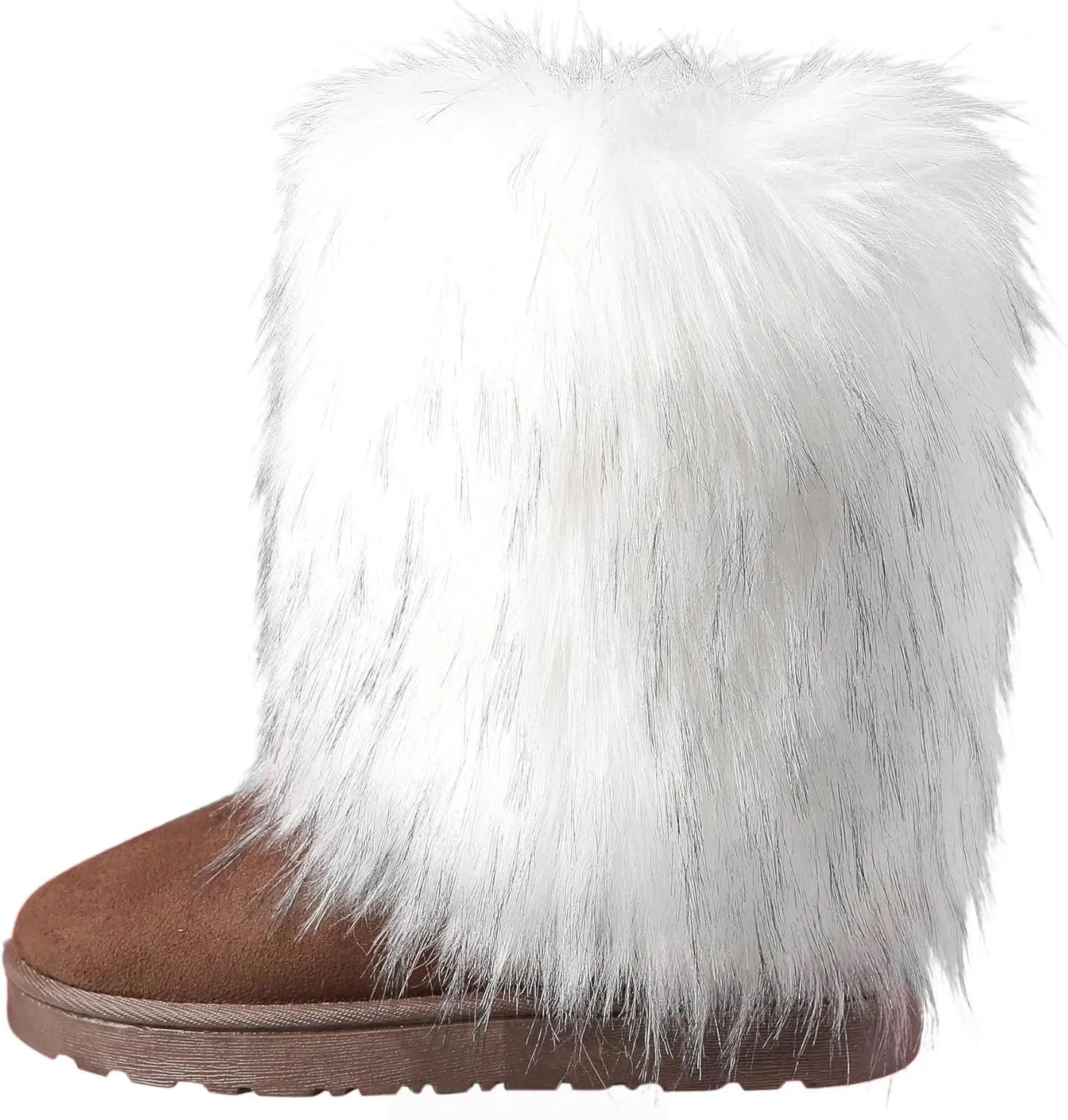 Fuzzy Fluffy Boots for Women Classic Warm Suede Slip On Mid-calf Snow Boot Comfortable Natural Fur Winter Flat Shoes Girl Outdoor Indoor