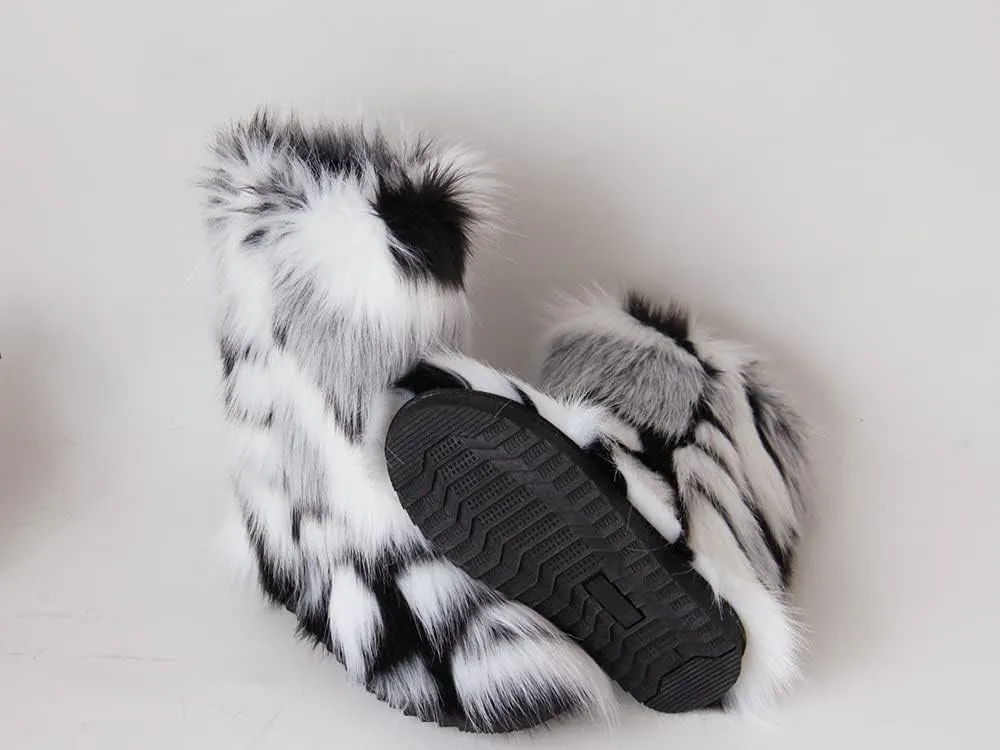 Gegefur Women's Faux fur Boot Furry Fluffy Short Snow Boot Mid-Calf Boots Warm Comfortable Outdoor Flat Shoes