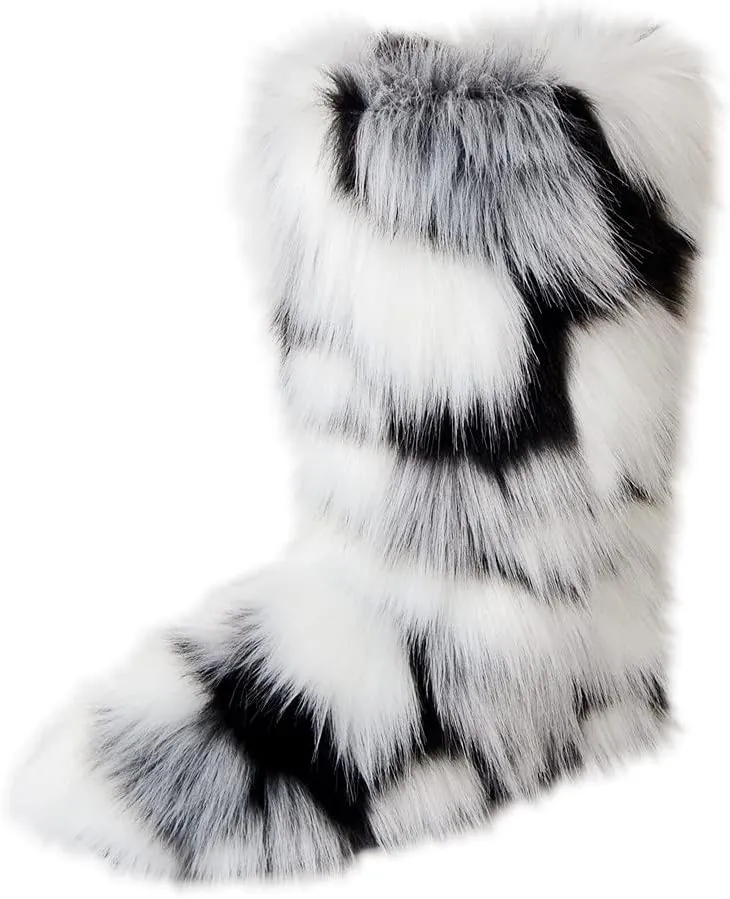 Gegefur Women's Faux fur Boot Furry Fluffy Short Snow Boot Mid-Calf Boots Warm Comfortable Outdoor Flat Shoes