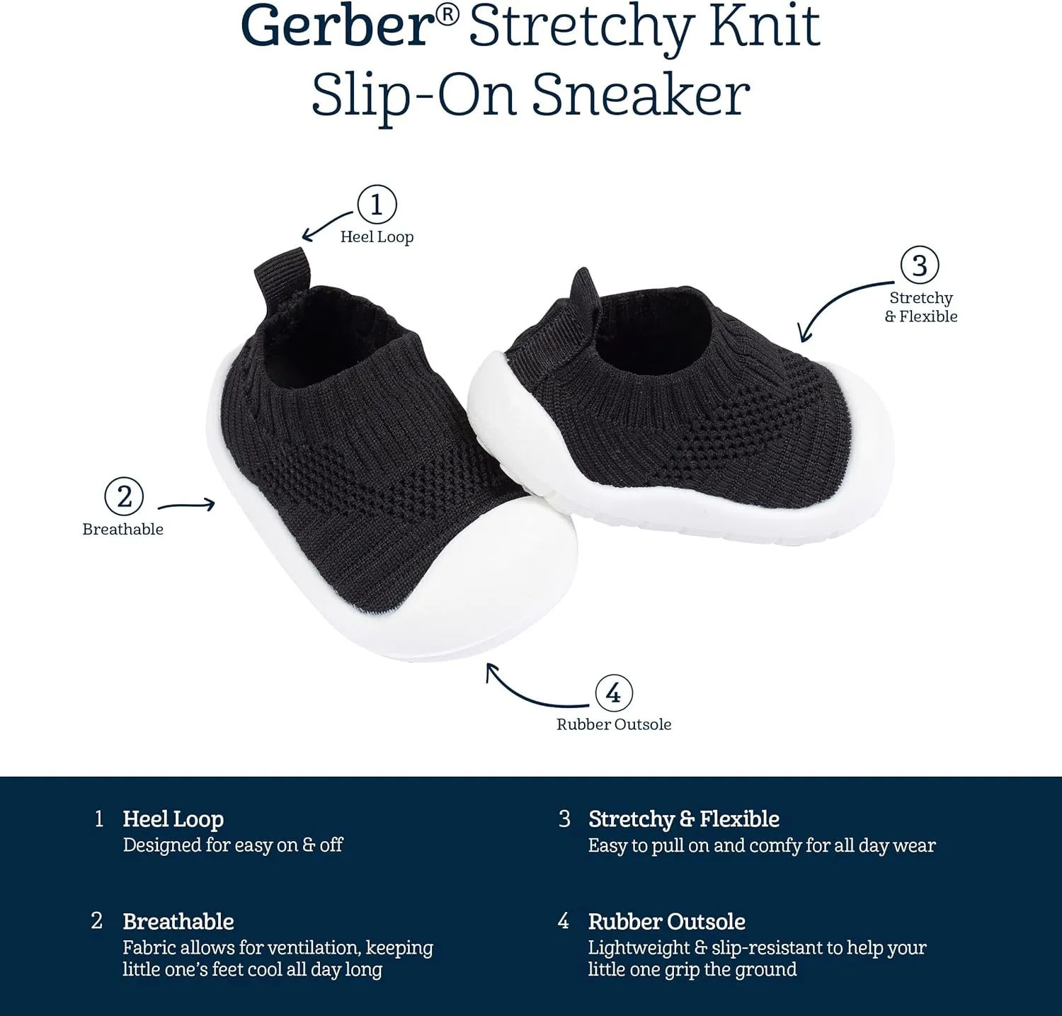 Gerber Kids' Baby Toddler Boy and Girl Stretchy Knit Slip-On Sneaker