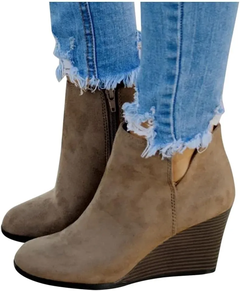 Gibobby Ankle Boot for Women Low Heel Womens Cowboy Boots Pointed Toe Faux Stacked Chunky Heels V Cut Zipper Booties