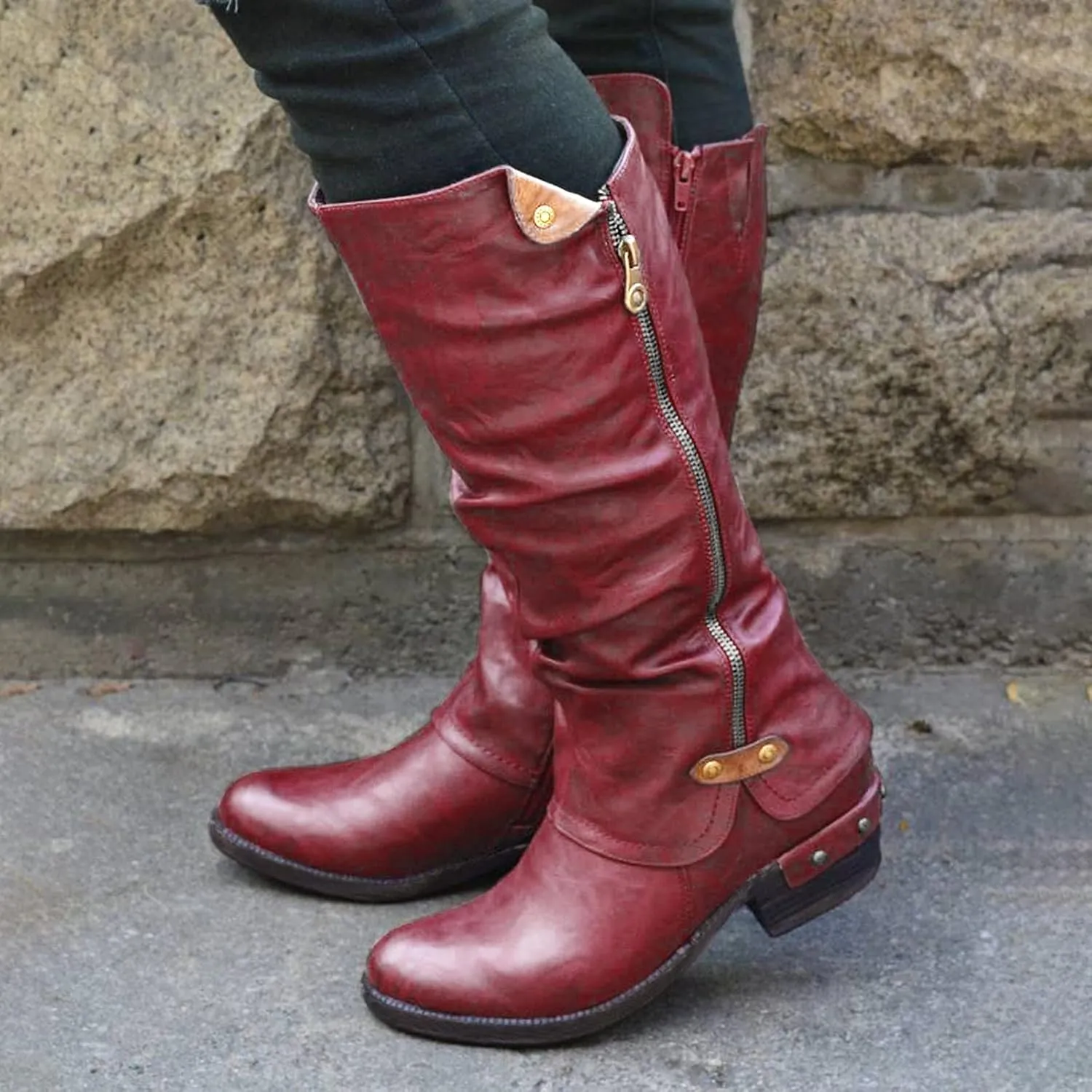Gibobby Cowboy Boots for Women Low Heel Womens Wedge Ankle Boots V Cut Chunky Heels Tassels Side Zipper Booties 52