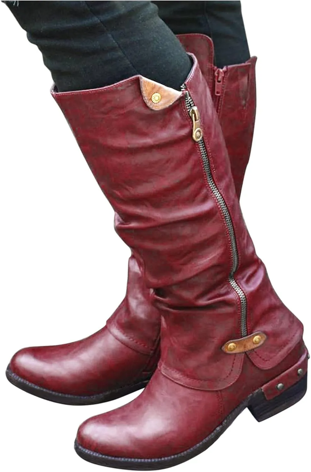 Gibobby Cowboy Boots for Women Low Heel Womens Wedge Ankle Boots V Cut Chunky Heels Tassels Side Zipper Booties 52