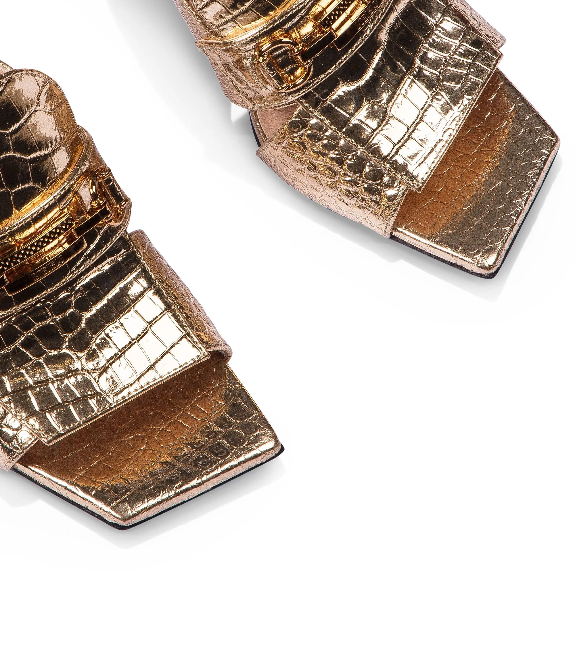 Gold-tone animalier effect leather mules