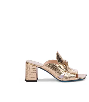 Gold-tone animalier effect leather mules