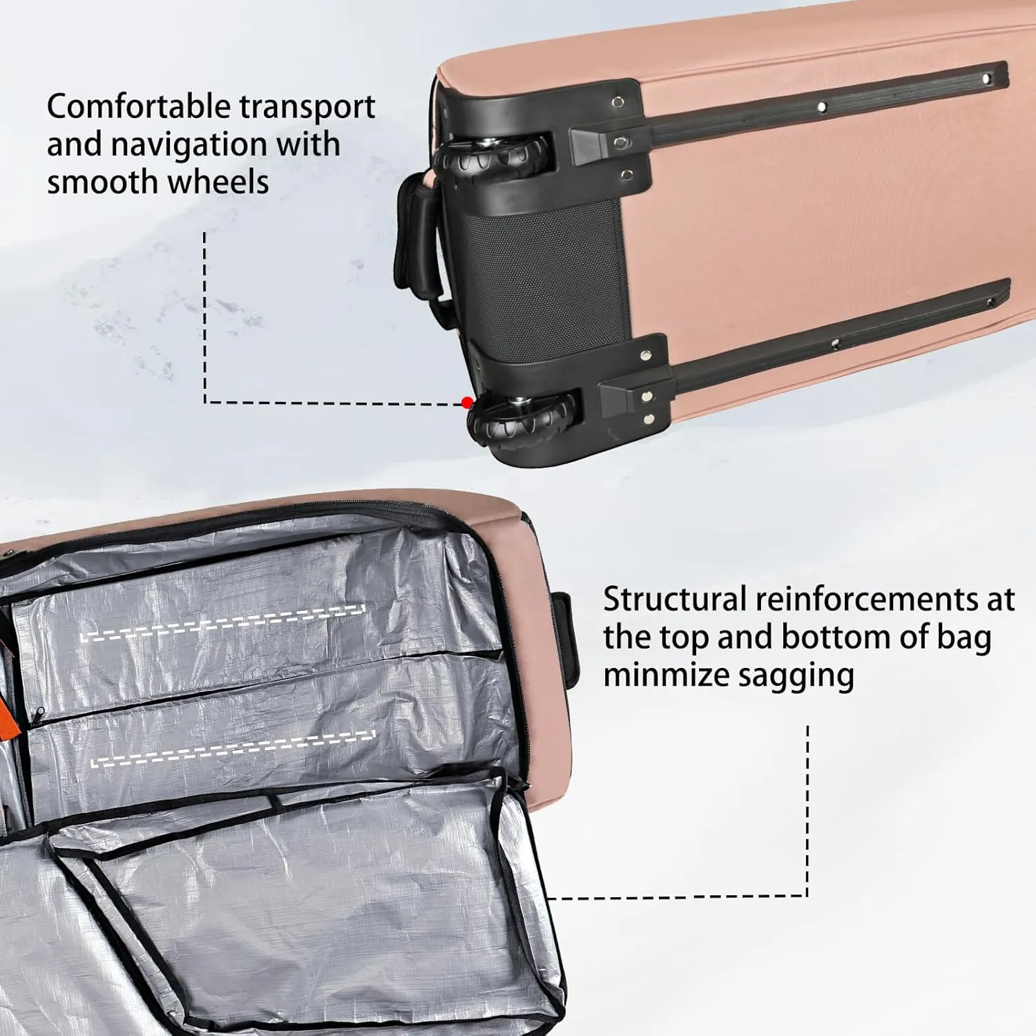 Goloni Ski Bag with Wheels,Padded Snowboard Bag for Air Travel,600D Waterproof Fabric,Foldable Snow Bag Fits 2 Pairs Skis