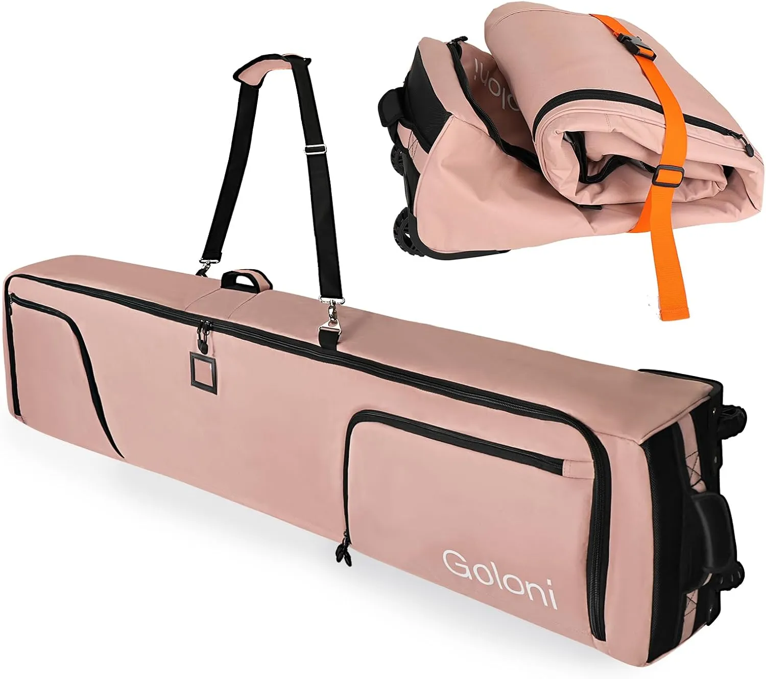 Goloni Ski Bag with Wheels,Padded Snowboard Bag for Air Travel,600D Waterproof Fabric,Foldable Snow Bag Fits 2 Pairs Skis