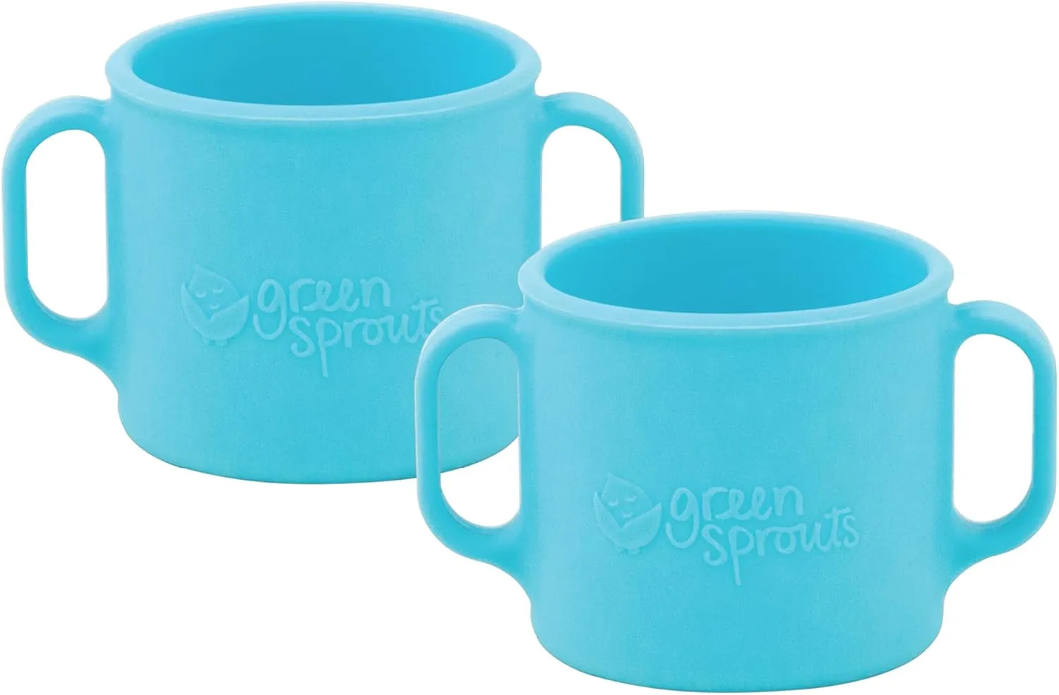 green sprouts Learning Cup |Helps toddler develop independent drinking skills | Easy-grip handles | Heat-Resistant |Dishwasher Safe | Aqua 2-pk, Small