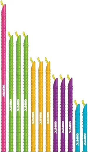 GripStic Bag Clips. 12pc Durable Food Clip Set for Kitchen Storage. Reusable Chip Bag Clips. Color Coded Bag Closure Sticks Provide Air Tight Seal. Durable Cereal Bag Clips. Chip Clips Reinvented.