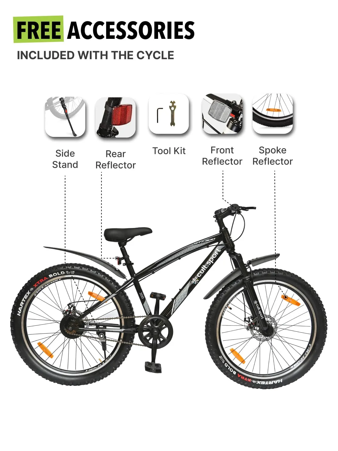GTX30026TBLACK Steel Single Speed 26 inch Mountain Cycle, Front Suspension, Double Wall Rim, Free Trainer Sessions and Cycling Event