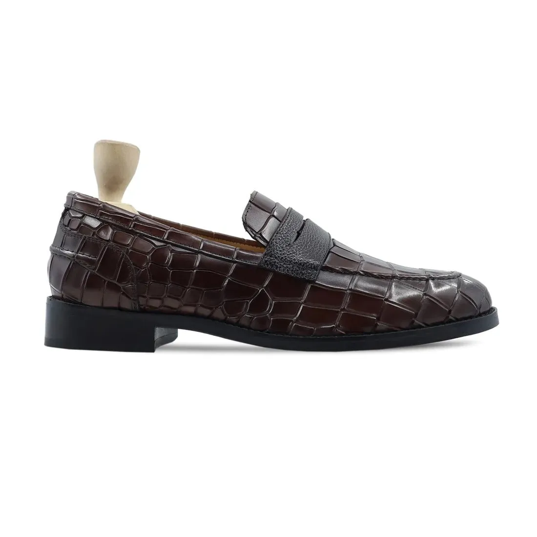Handmade Brown Crocodile Leather Loafers for Men