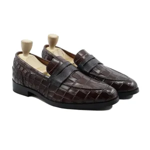 Handmade Brown Crocodile Leather Loafers for Men