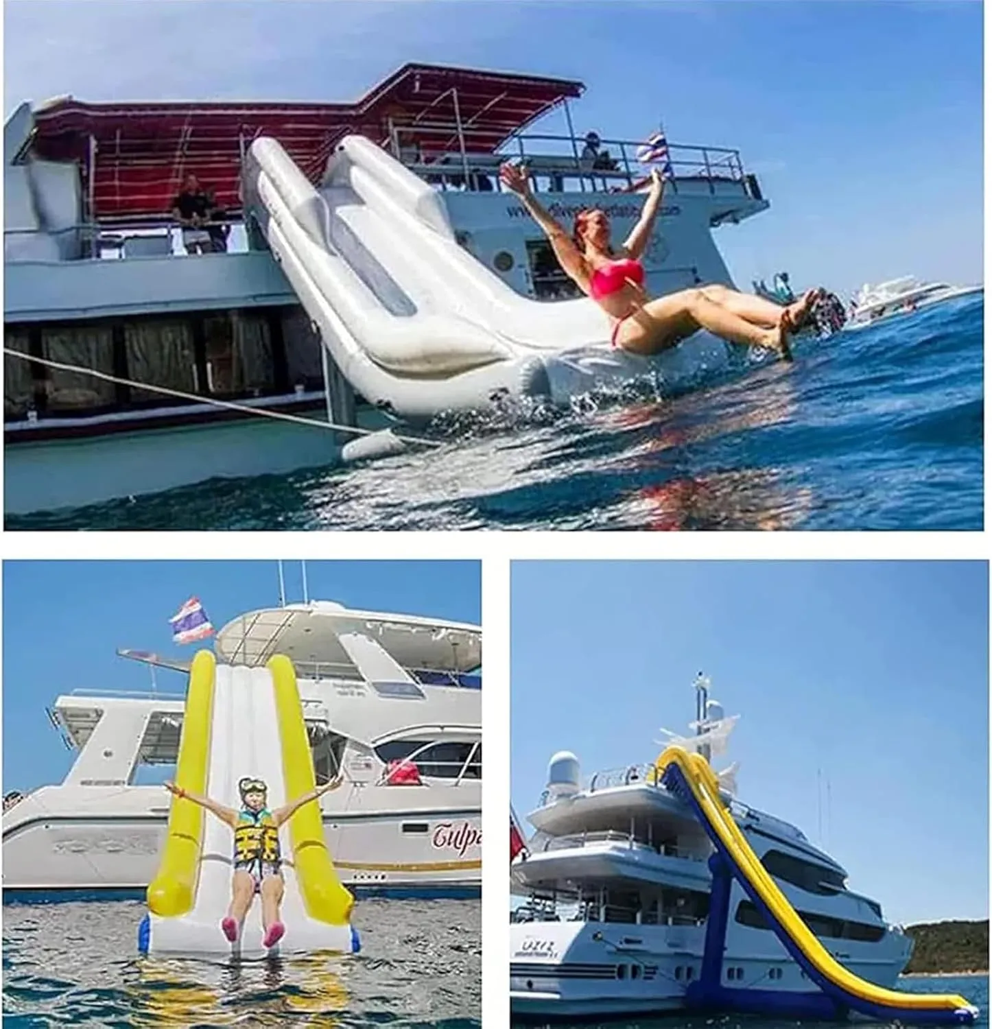 Heavy Duty Inflatable Water Yacht Slide with Air Pump and High Altitude Protection Net for Private Docks, Parks White,13.1Ft/4M