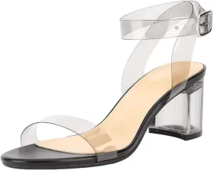 Heels Charm Women's Strappy Clear Chunky Clear Block Low Heeled Sandals 2 Inches Open Toe Ankle Strap High Heel Dress Sandals Daily Work Party Sandal Shoes