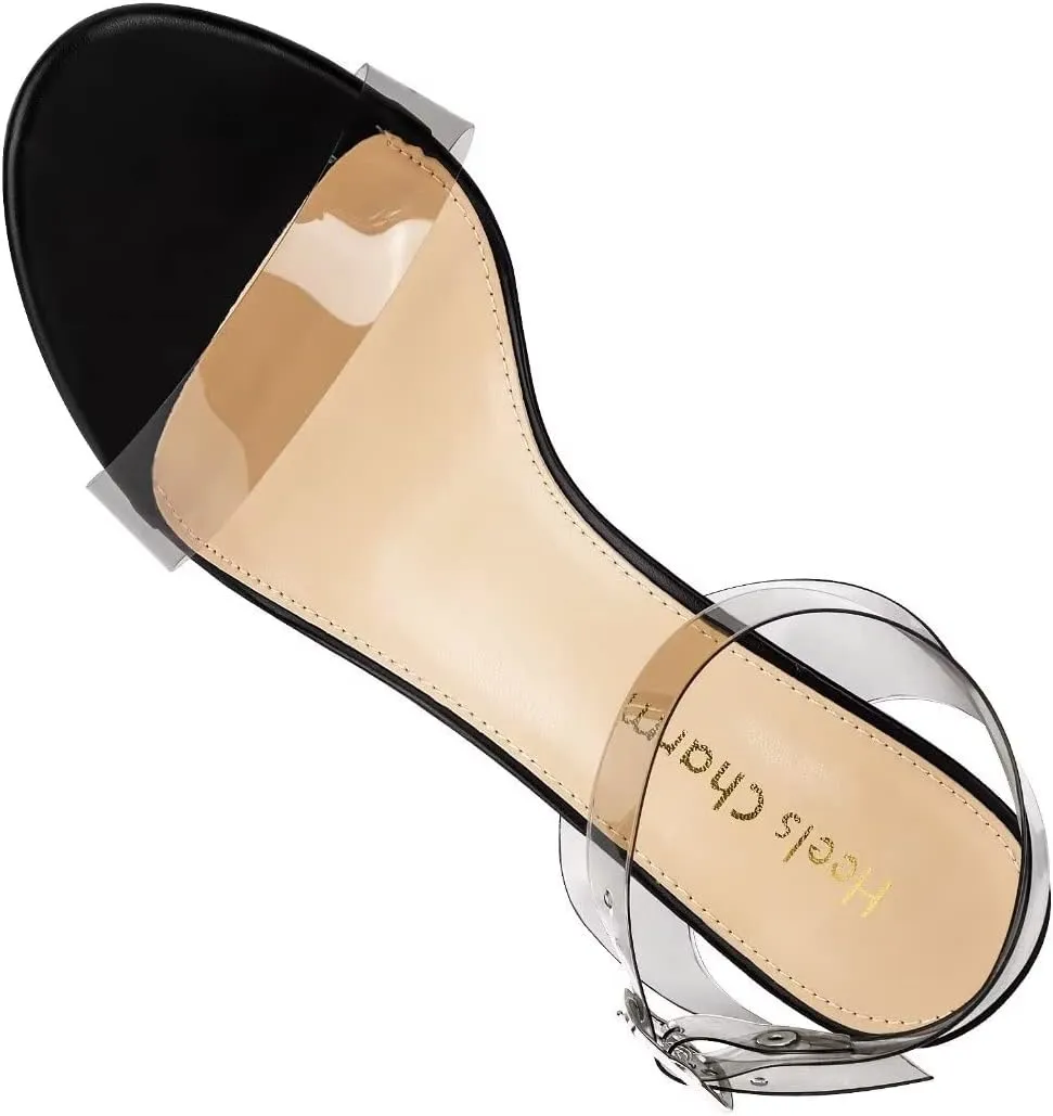 Heels Charm Women's Strappy Clear Chunky Clear Block Low Heeled Sandals 2 Inches Open Toe Ankle Strap High Heel Dress Sandals Daily Work Party Sandal Shoes