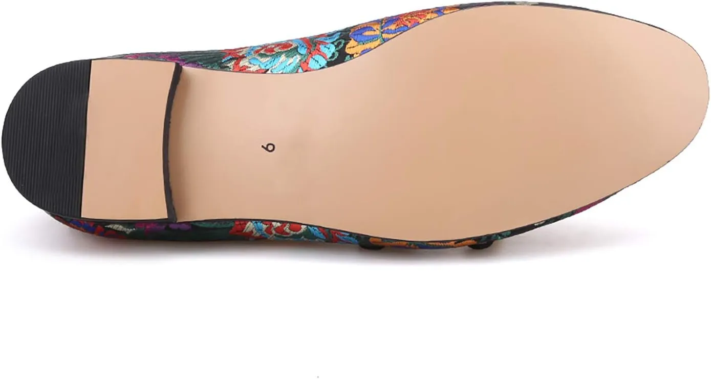 HI&HANN Men Silk Shoes Chinese Style Flower Men's Loafers Wedding and Party Smoking Slippers