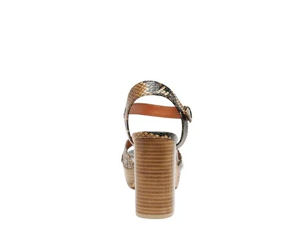 HIGH HEELED BLOCK SANDAL IN SNAKE