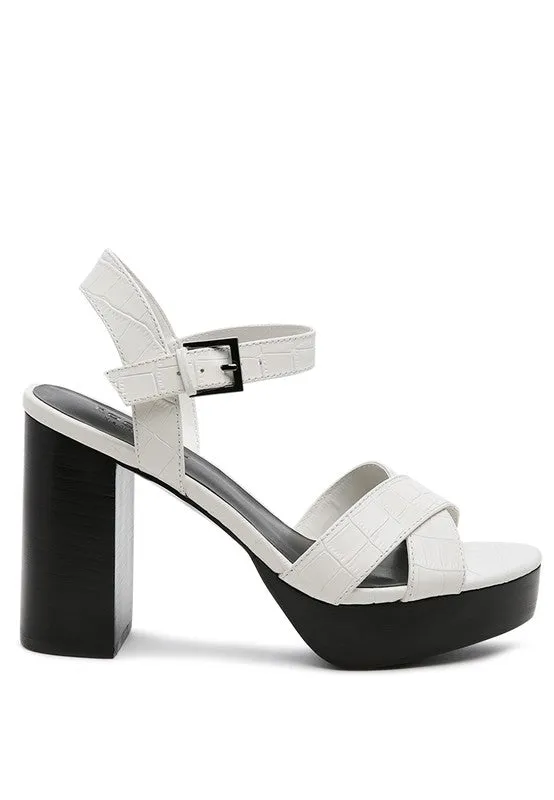 HIGH HEELED BLOCK SANDAL IN SNAKE