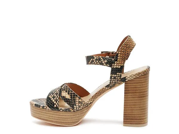 HIGH HEELED BLOCK SANDAL IN SNAKE