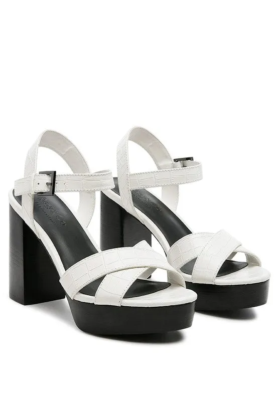 HIGH HEELED BLOCK SANDAL IN SNAKE