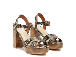 HIGH HEELED BLOCK SANDAL IN SNAKE