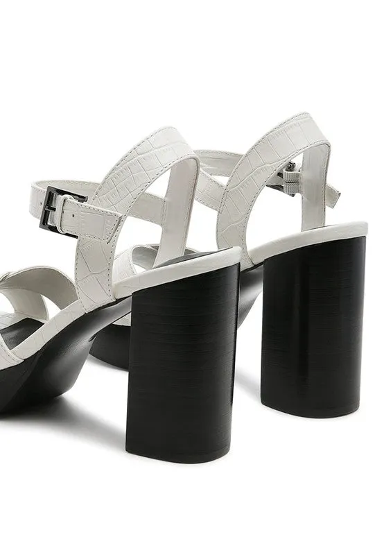 HIGH HEELED BLOCK SANDAL IN SNAKE