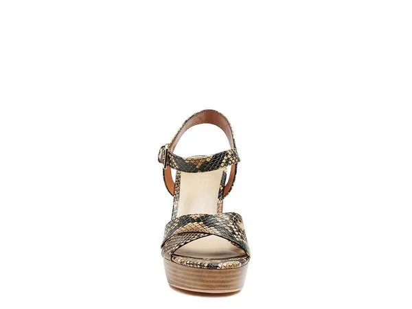 HIGH HEELED BLOCK SANDAL IN SNAKE