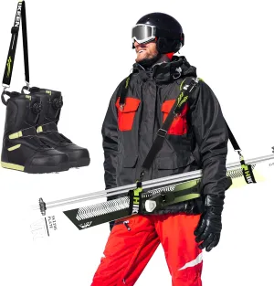 Hikeen Ski Carrier Straps, Poles and Boot Skis Straps with Adjustable Anti-Slip Shoulder Slings & Metal Buckle and Swivel Hook for Men Women Kids