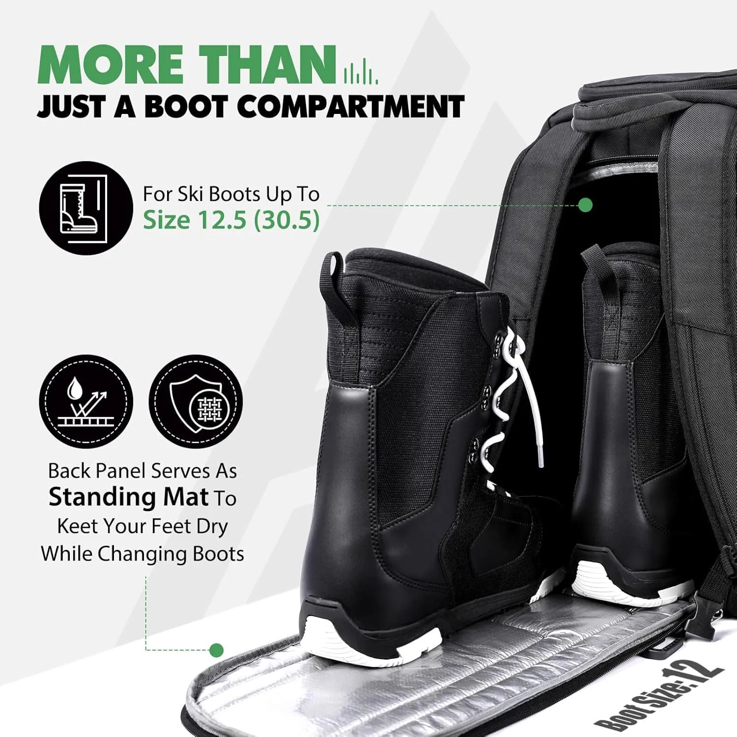 Hikenture Ski Boot Bag Backpack, 50L Padded Ski Bag & Snowboard Boot Bag with Drain Holes, Large Capacity Water-Resistant Ski Travel Bag for Ski Boots, Helmet, Goggles, Clothes, Gloves, Snowboard Gear