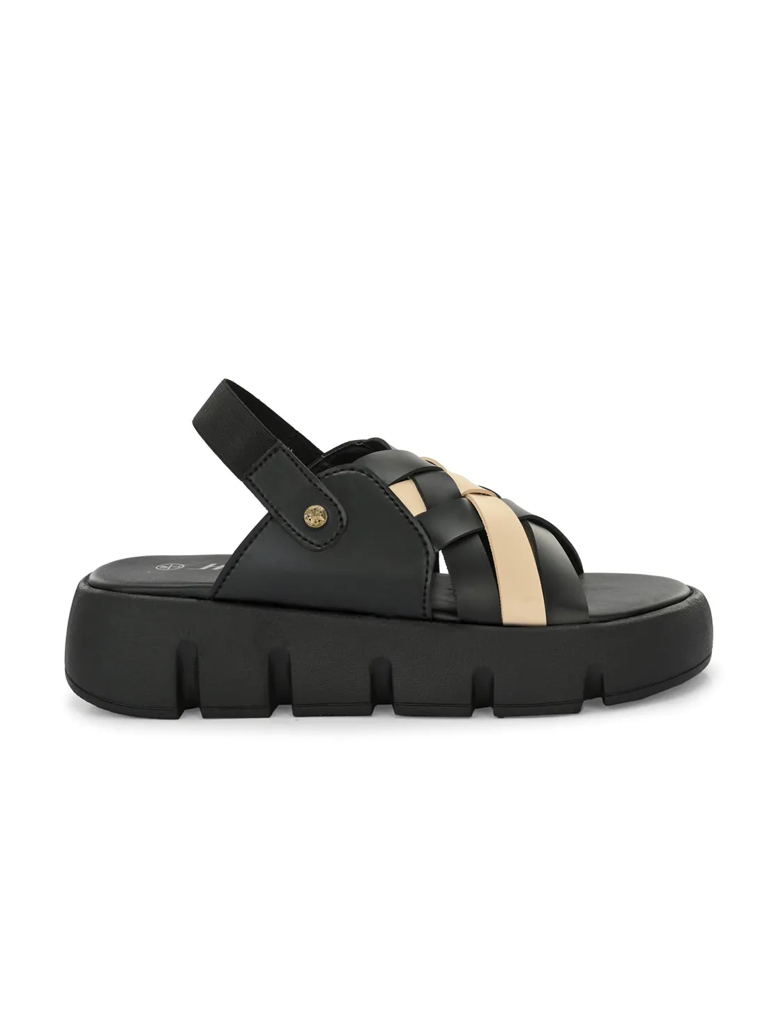 Hirolas® Women Black/Beige Chunky Platform _Sandals (HROWSL04BLB)