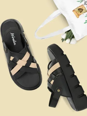 Hirolas® Women Black/Beige Chunky Platform _Sandals (HROWSL04BLB)