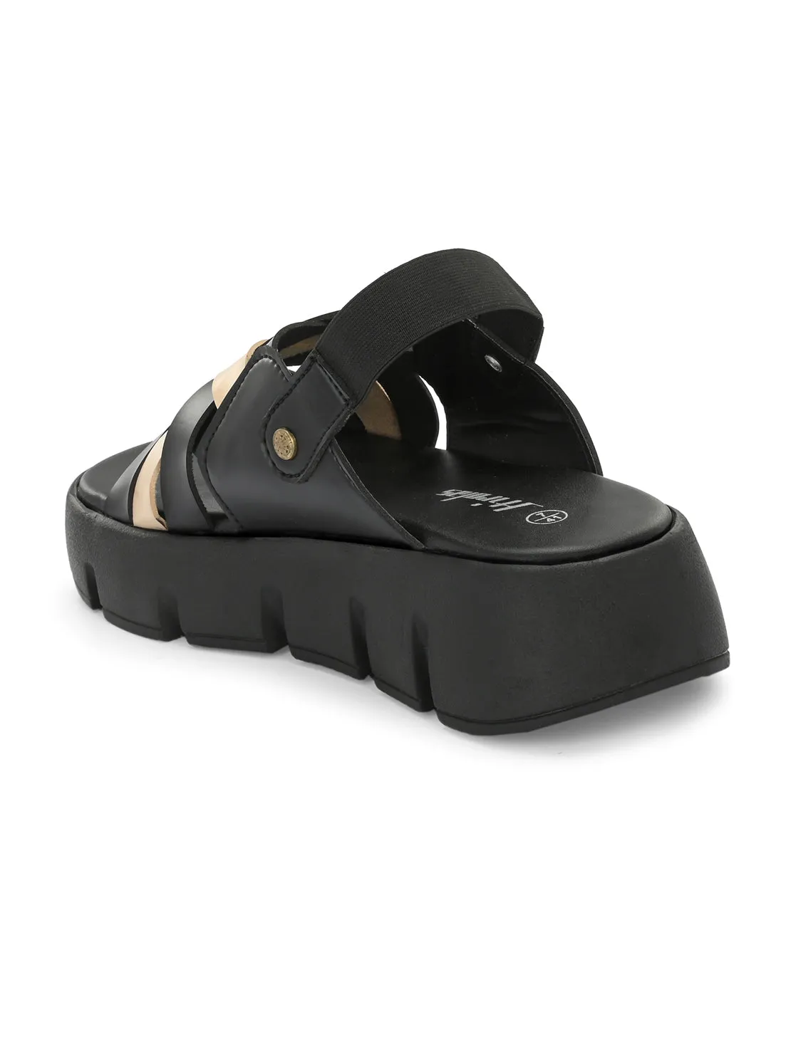 Hirolas® Women Black/Beige Chunky Platform _Sandals (HROWSL04BLB)