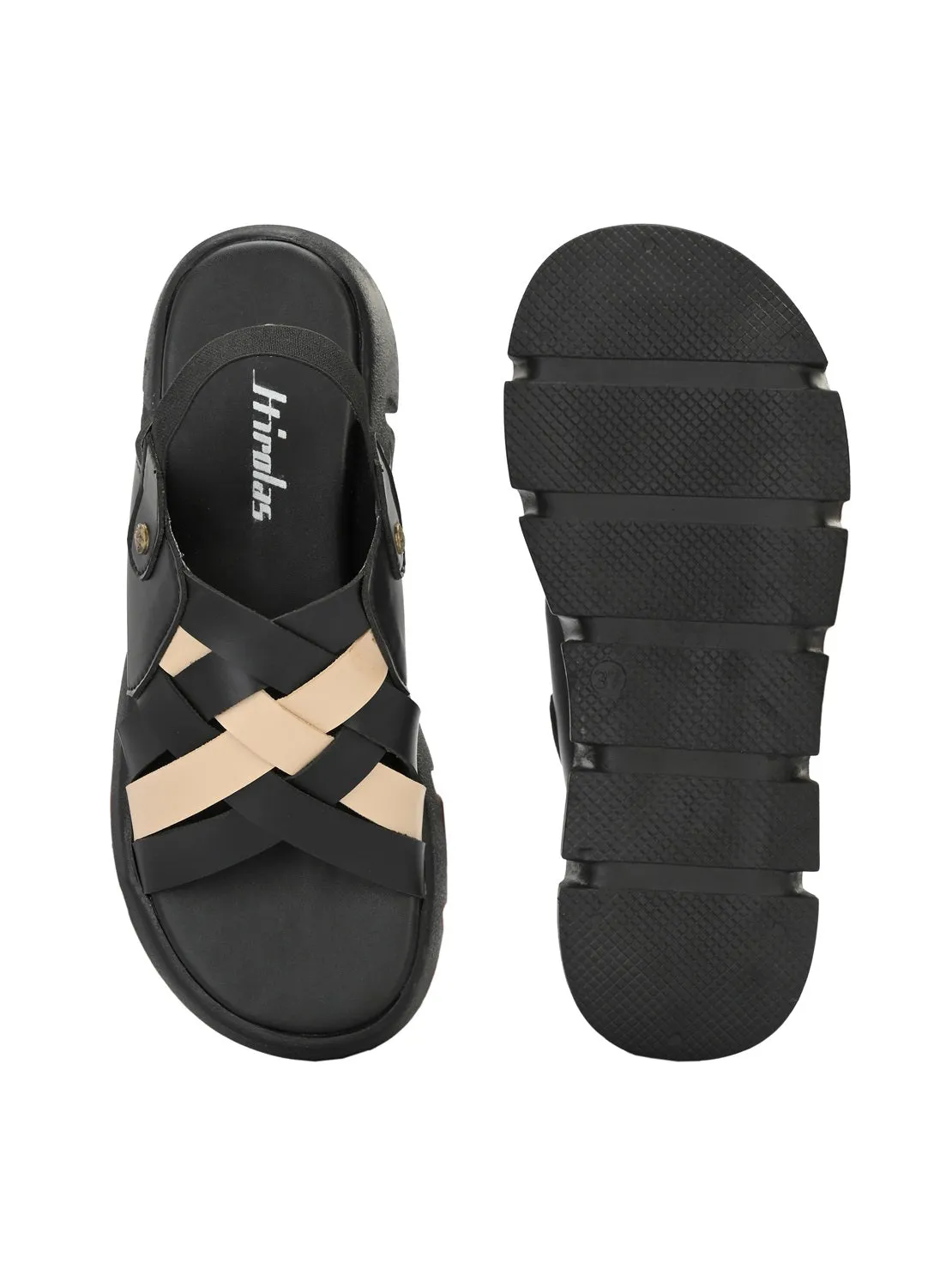Hirolas® Women Black/Beige Chunky Platform _Sandals (HROWSL04BLB)