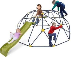 HONEY JOY Climbing Dome with Wave Slide, 13.3 FT Jungle Gym Monkey Bar for Backyard, Outdoor Climbing Toys for Toddlers Playground Equipment, Geometric Dome Climber for Boys Girls Age 3-8, Gift