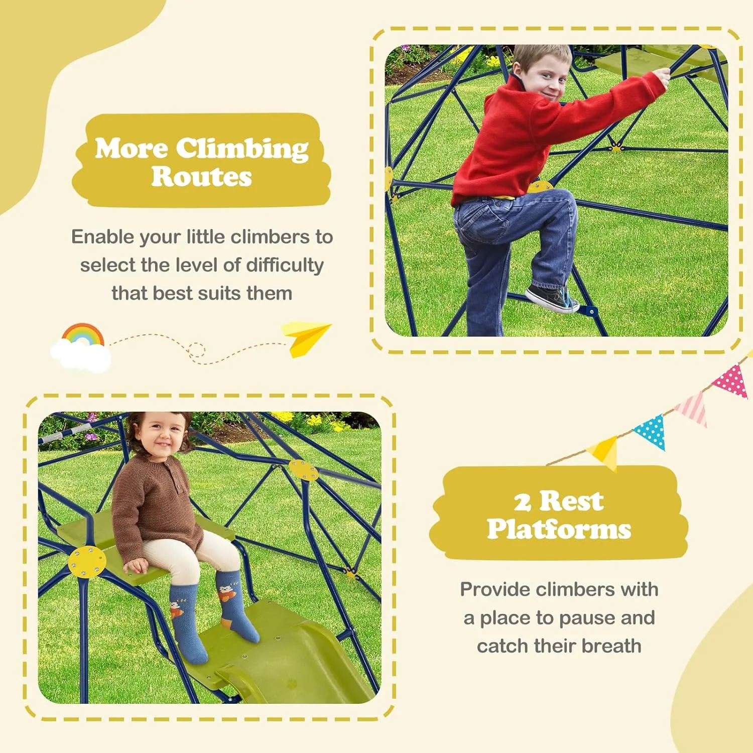 HONEY JOY Climbing Dome with Wave Slide, 13.3 FT Jungle Gym Monkey Bar for Backyard, Outdoor Climbing Toys for Toddlers Playground Equipment, Geometric Dome Climber for Boys Girls Age 3-8, Gift
