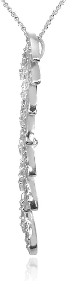 Hoops & Loops Sterling Silver Cubic Zirconia Round Polished Leaf Slide Pendant Necklace