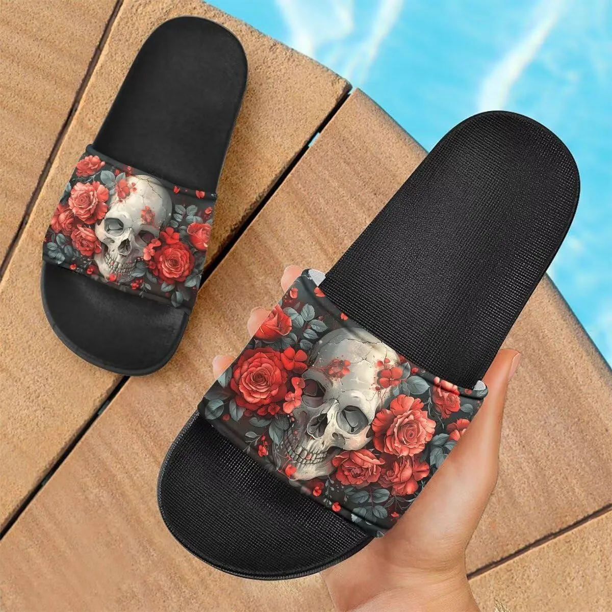 Howilath Blue Butterfly Print Summer Slide Slippers for Men Women Kid, Sunflower Colorful Tie-dye Animals House Slippers Slide Sandal Non-Slip Light Weight