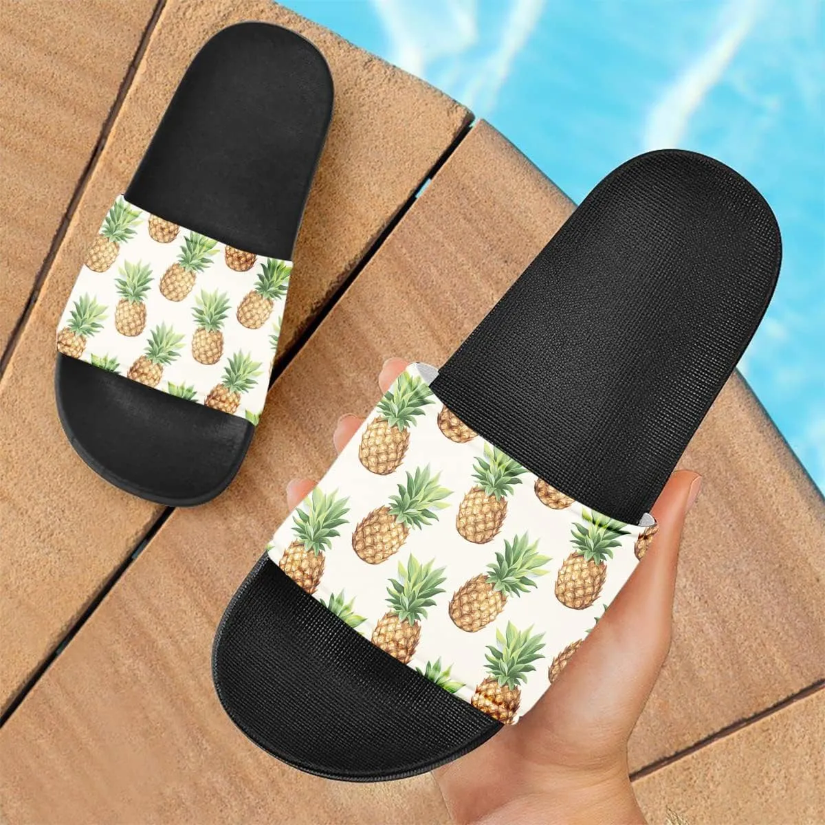 Howilath Novelty Sunflowers Pattern Slide Sandals for Women Girls, Comfotable Open Toe Non Slip Single Band Slide Sandals