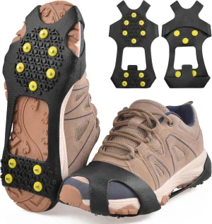 Ice Cleats Snow Traction Cleats, 10-Studs Walk Traction Cleats Crampons for Walking on Snow and Ice Anti Slip Rubber Walking Cleats Slip-on Stretch Footwear for Women Men Kids