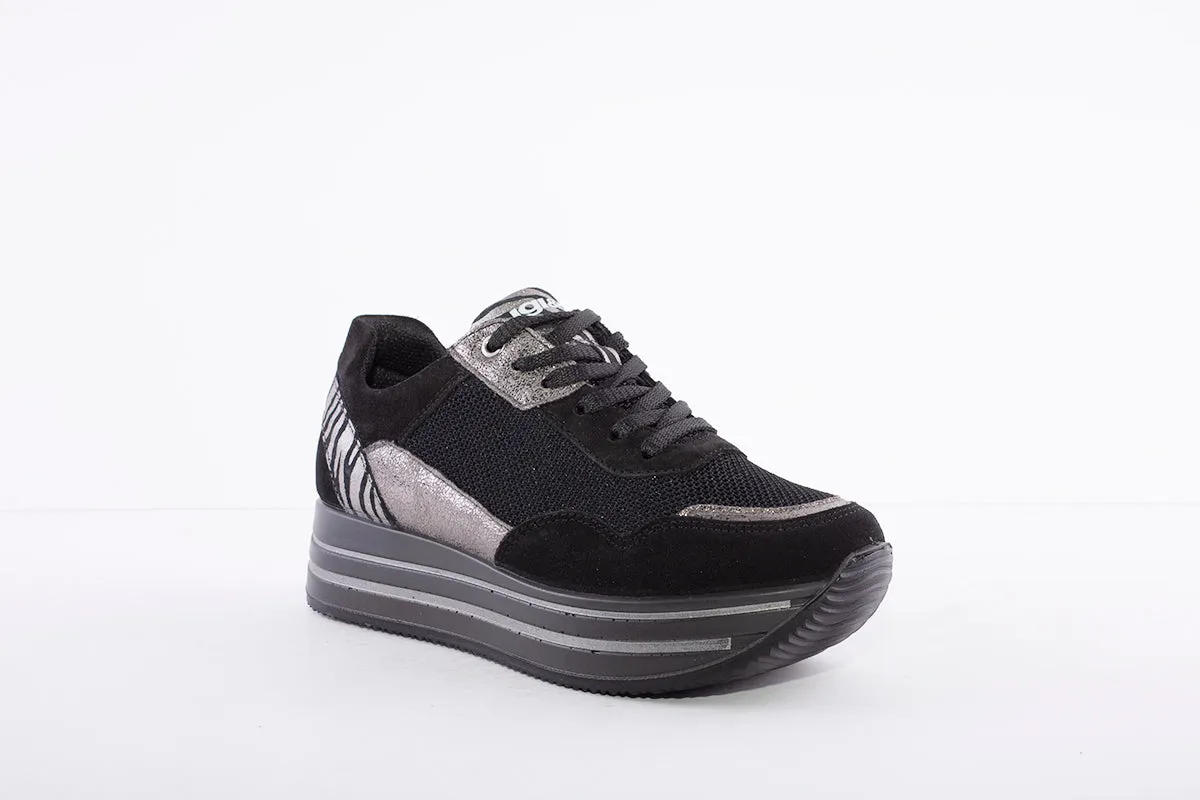 IGI & CO - CHUNKY FASHION LACED TRAINER - BLACK