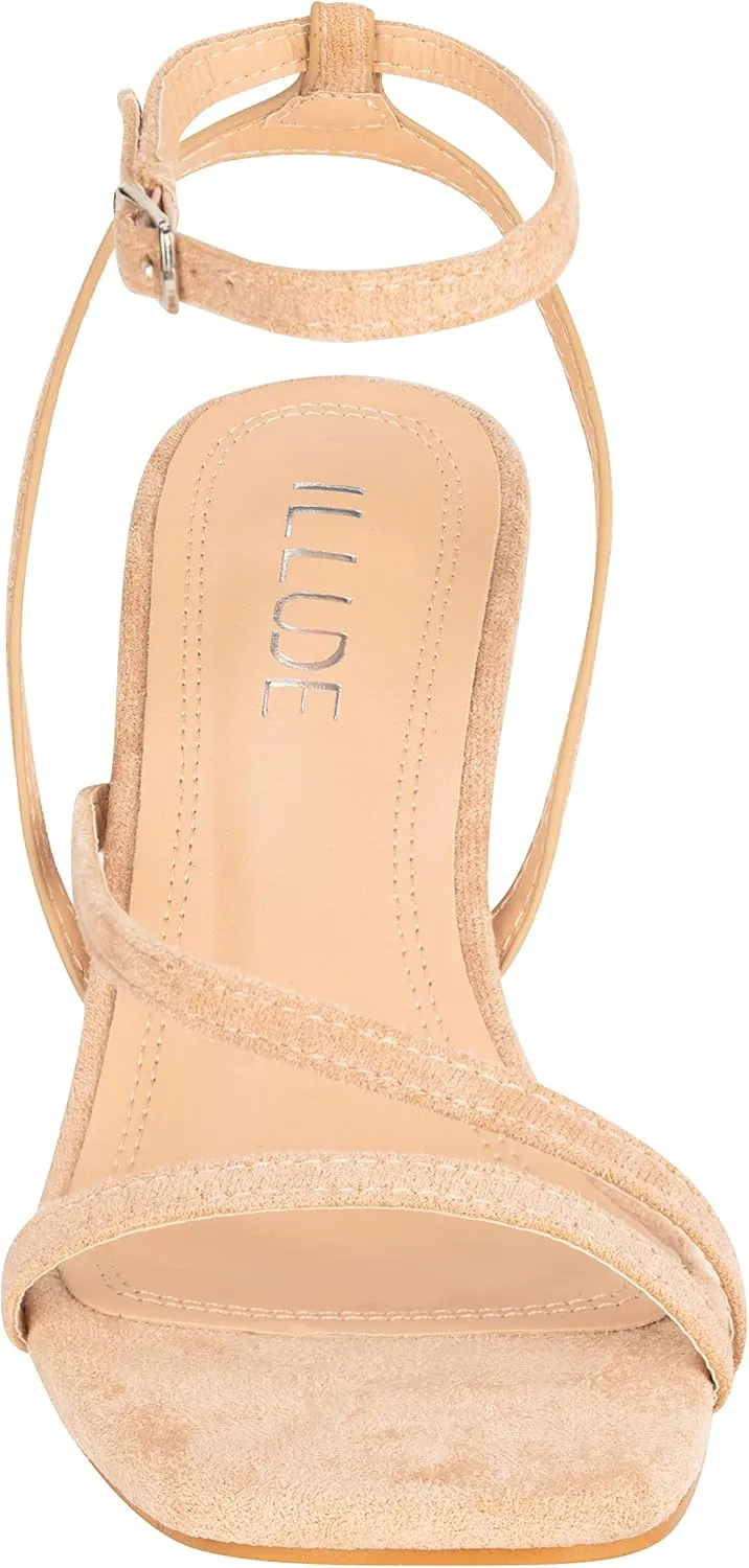 ILLUDE Women’s Ankle Strap Sandal Heels Low Kitten Heel Square Toe Strappy Heeled Sandals – Hera