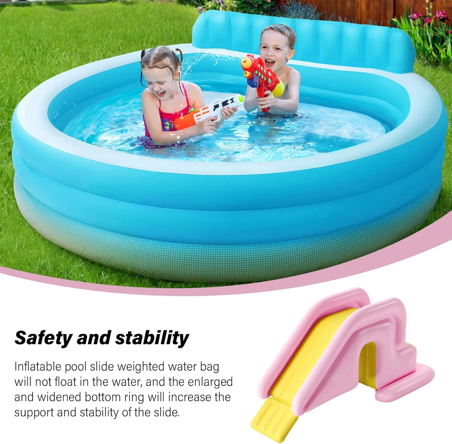 Inflatable Pool Slide, 78.7x33.5x31.5 Inch PVC Swimming Pool Slide, Wide Water-Fillable for Outdoor, Indoor, Backyard, Style-2