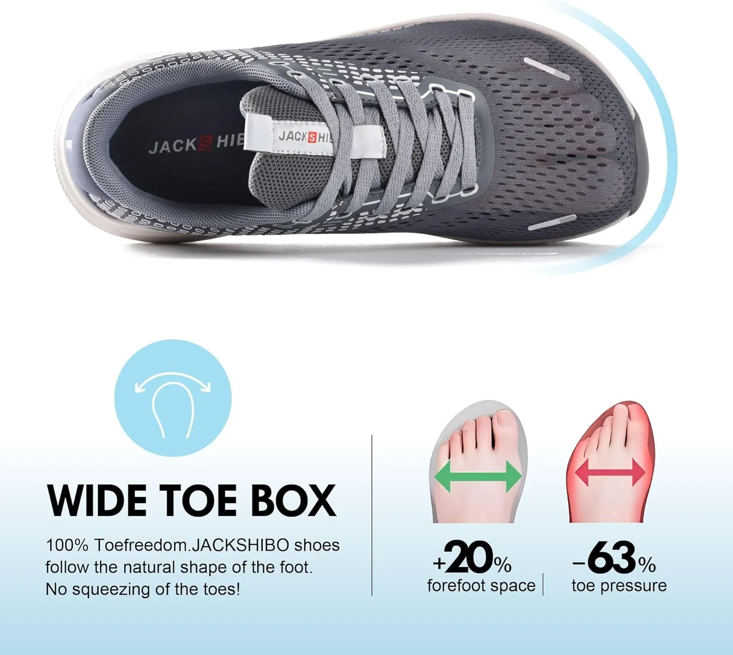 JACKSHIBO Wide Toe Box Shoes for Men Arch Support Shoes Wide Width Sneakers for Running Walking Athletic Tennis Orthopedic Plantar Fasciitis Workout Flux Footwear with Thick Cushioned Zero Drop Sole