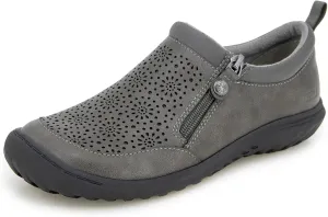 JBU Women's Loafer Side Zipper Slip On Comfort Casual Oxford Flat