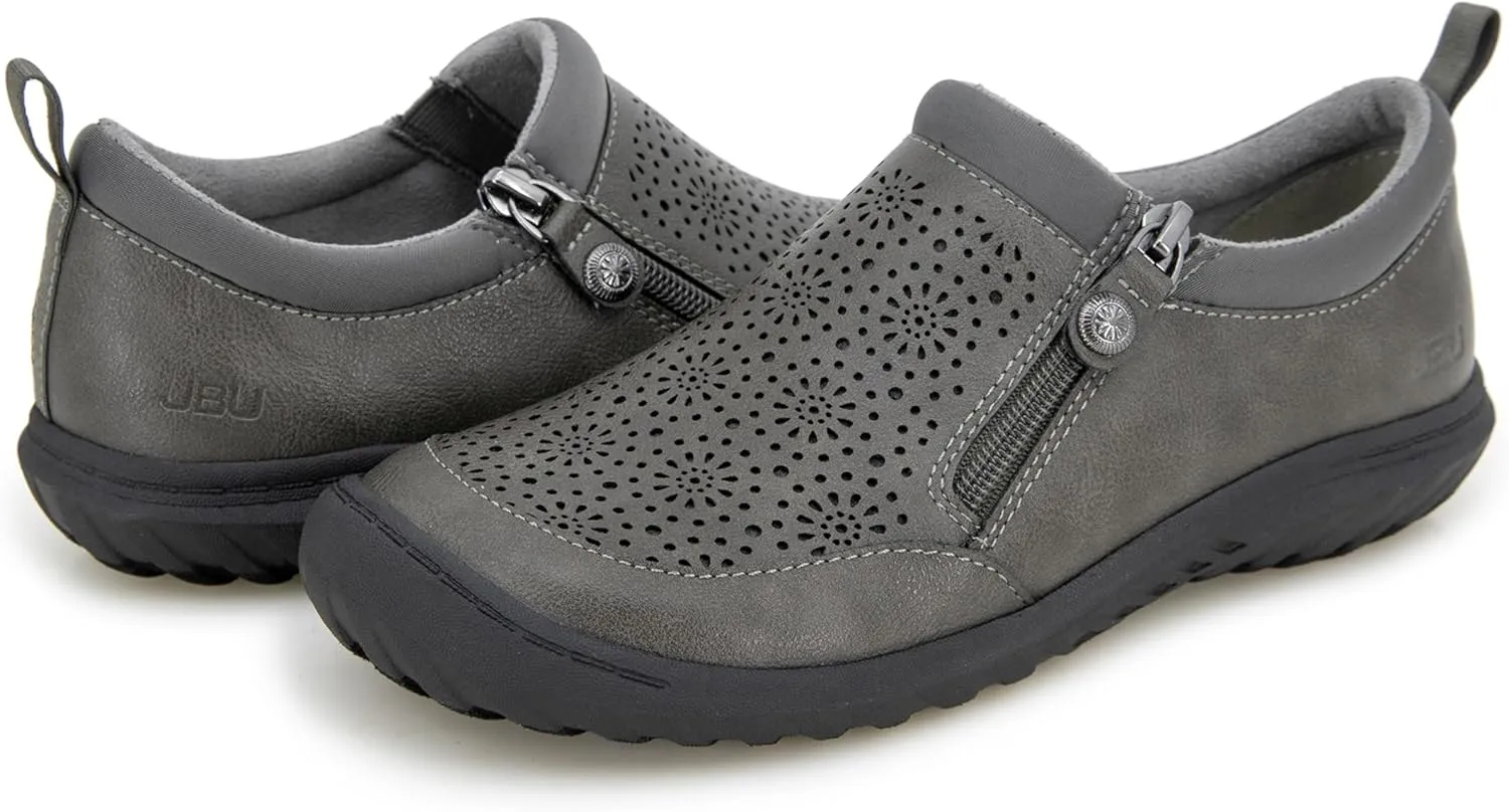 JBU Women's Loafer Side Zipper Slip On Comfort Casual Oxford Flat