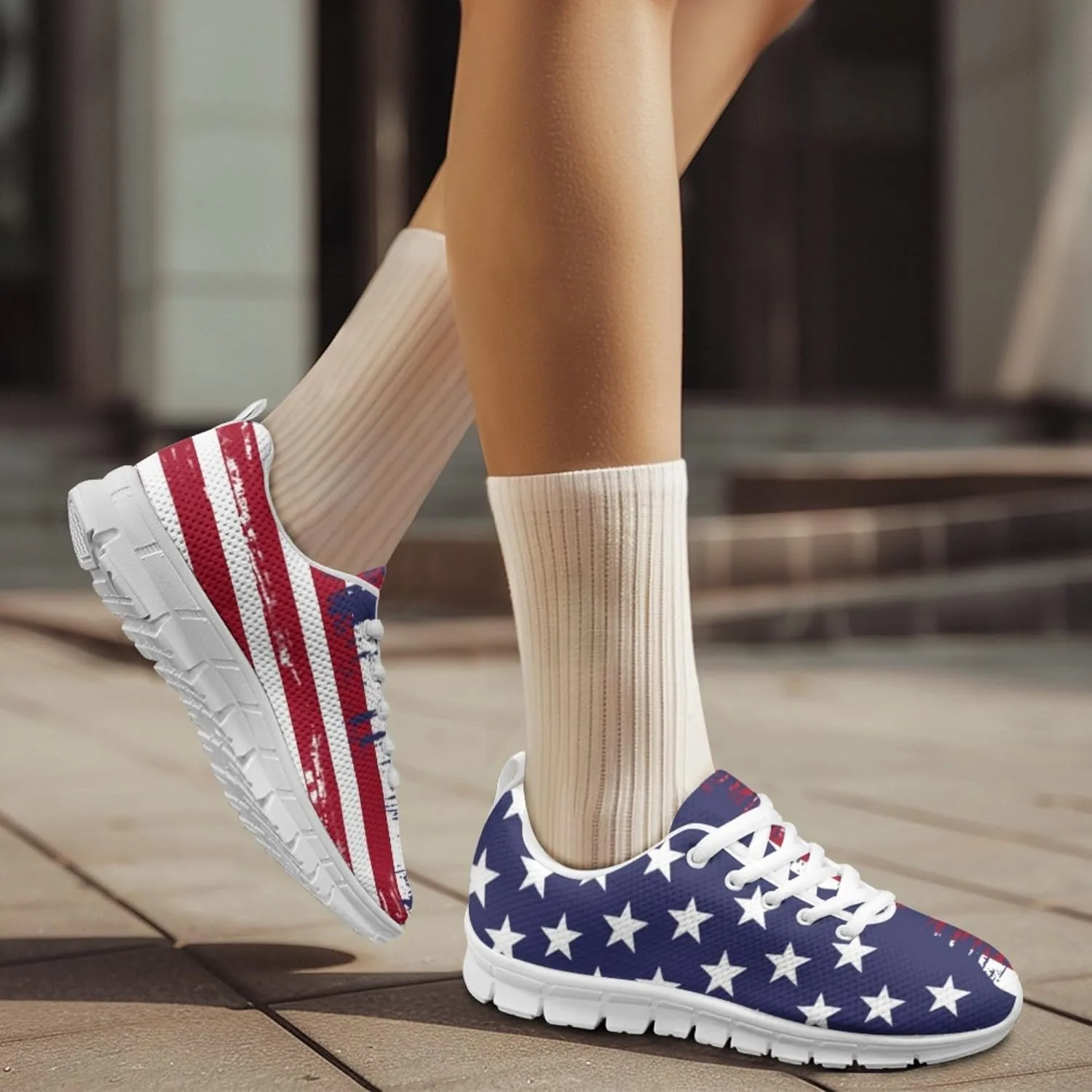 Jeiento American Flag Shoes Men's Fashion Sneaker Sports Running Shoes Causal Travel Walking Flat Shoe Breathable