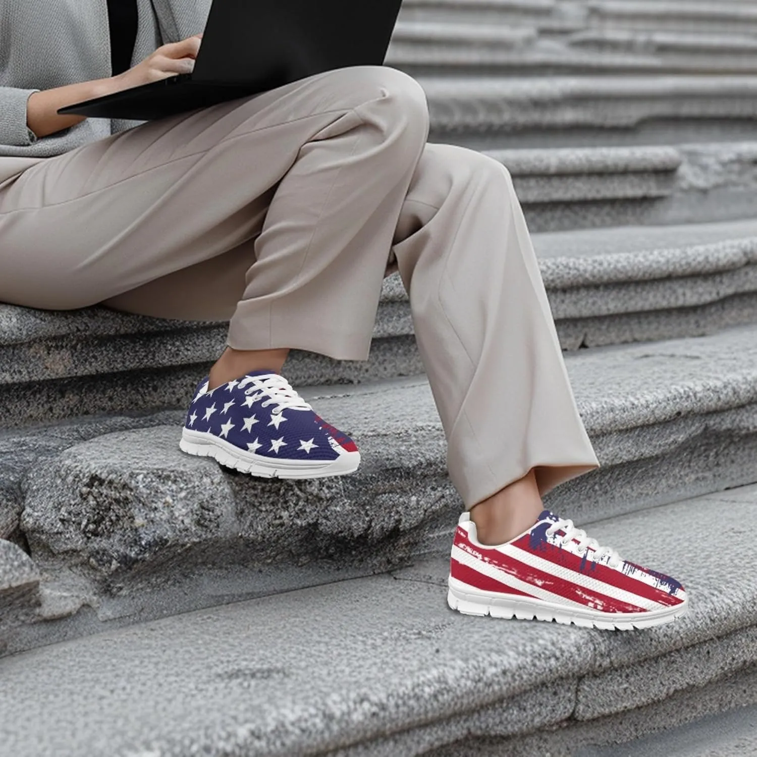 Jeiento American Flag Shoes Men's Fashion Sneaker Sports Running Shoes Causal Travel Walking Flat Shoe Breathable