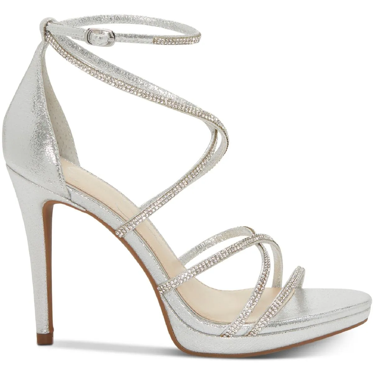 Jessica Simpson Women's Jaeya Strappy Dress Sandal Heeled, Platinum, 7.5 M US
