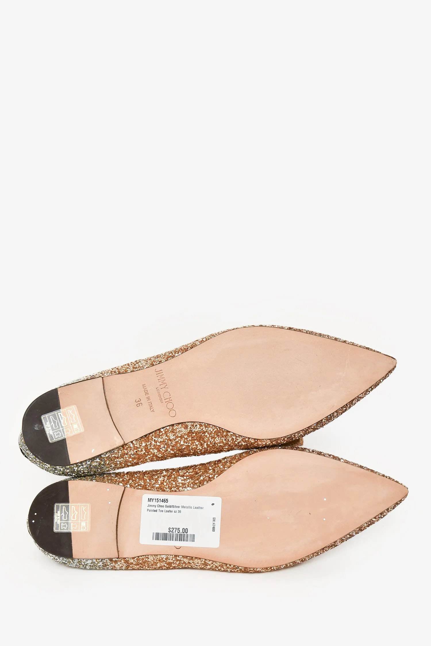 Jimmy Choo Gold/Silver Metallic Leather Pointed Toe Loafer Size 36